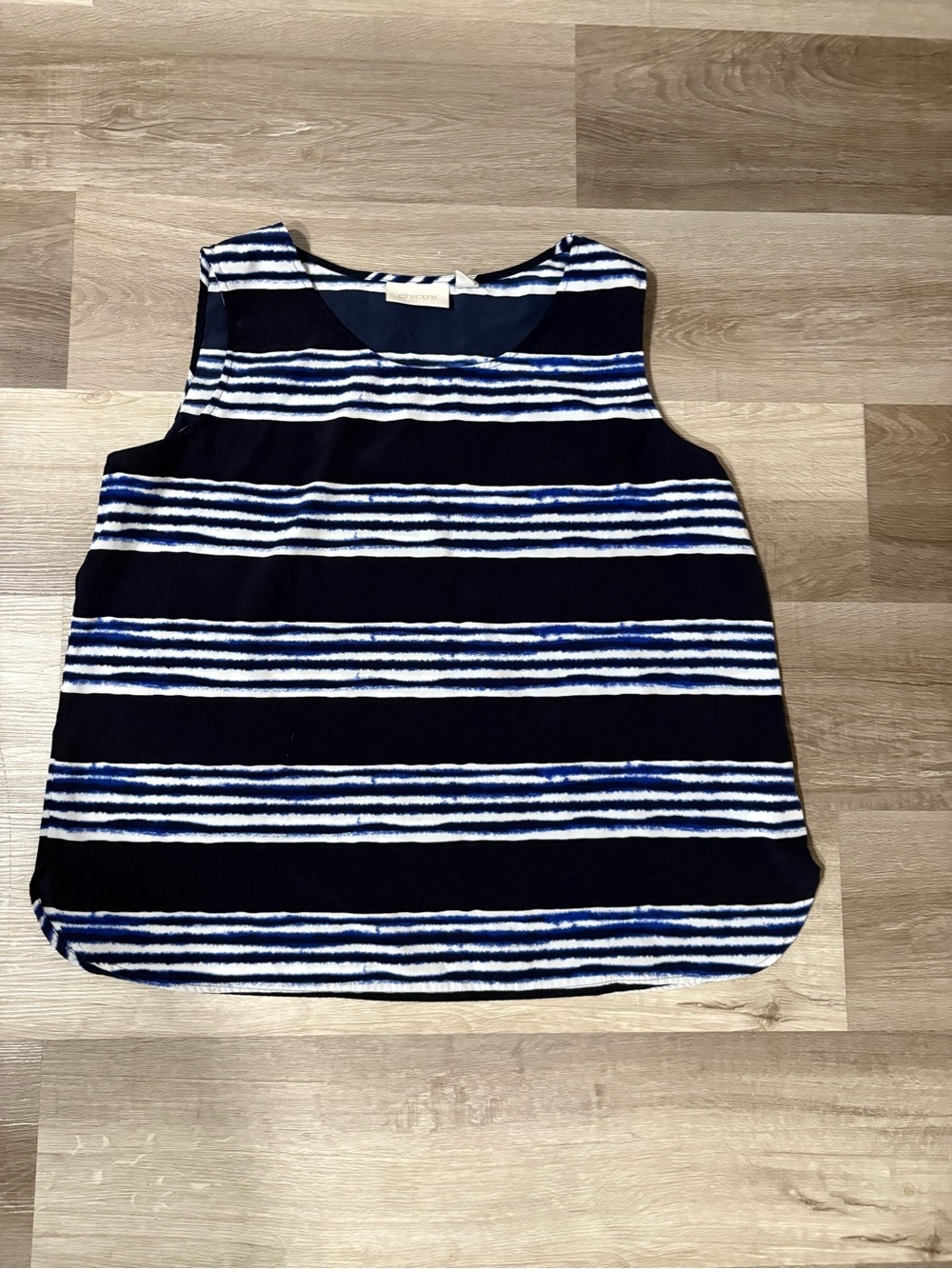 Sleeveless Navy and White Striped Shell Top